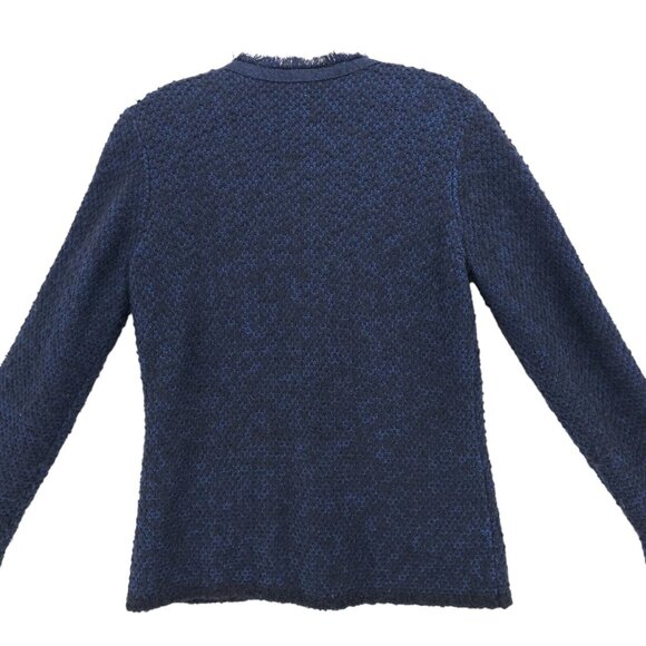 J. McLaughlin Tweed Jacket Blue Black Fuzzy Cotton Modal Wool Mohair SMALL - Picture 4 of 9